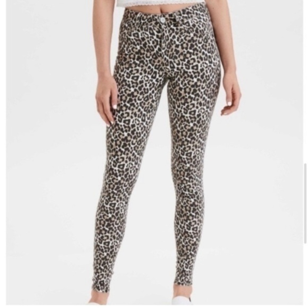 NWT American Eagle Leopard Pants High Rise Curvy Super Skinny Jeans Sz 6